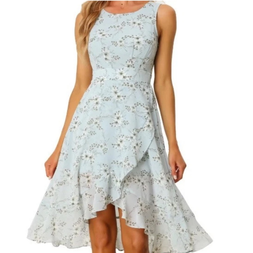 & Other Stories Pale Blue Floral High-Low Ruffle Dress